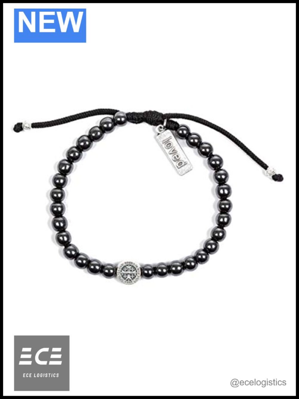 Hand-Woven Hematite Blessing Bracelet Adjustable Cuff for Father Son